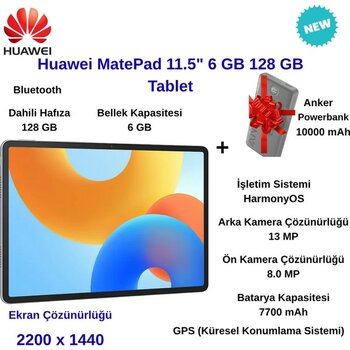 Huawei Matepad 11.5" 6 GB 128 GB Tablet+Anker Powerbank 10000MAH Hediye - Uzay Grisi