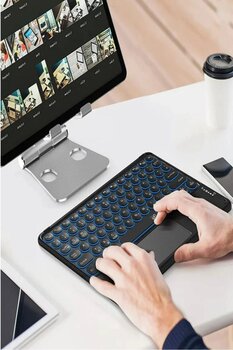 Reeder M7 Plus 7" Tablet Için Uyumlu Şarjlı Touchpadli Yuvarlak Tuş Rgb Bluetooth Klavye