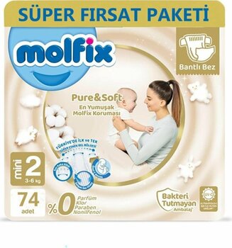 Molfix Pure&Soft Bebek Bezi Mini 2 Beden 3-6 Kg 74 Adet