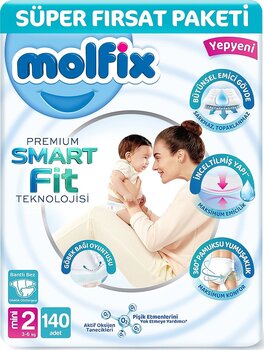 Molfix Premium Smart Fit 2 Numara Mini 70'li 2 Adet Bebek Bezi