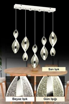 İstanbul Avize Mars 5'li Yemek Masası Gümüş Kumandalı Led 3 Renk Modern Ledli Avize