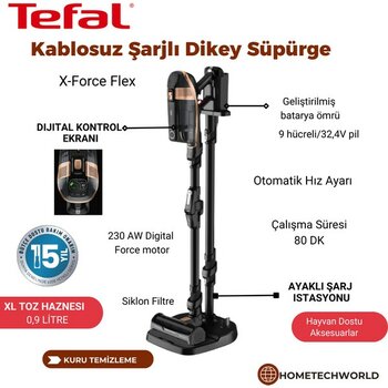 Tefal X-Force Flex 15.60 Animal TY99F1 Şarjlı Dikey Süpürge - Siyah - Rose