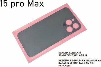 - Iphone 15 Pro Max Arka Pil Batarya Kapağı - Cam Kapak Geniş Lens Deliği