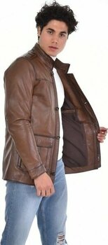 Derimont Deri Kahverengi Kapaklı Cepli Yaka Düğmeli Erkek Deri Mont, Ceket - S