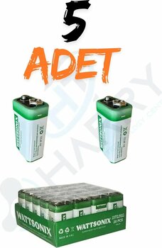 harry 5 ADET 9 Volt Pil - 9V Oyuncak Araba Drone Kumanda Pili -9Volt Çift Başlı Kare Pil