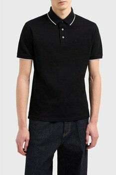 Emporio Armani Şeritli  Pamuk Düğmeli Polo Yaka T Shirt Erkek Polo Yaka T Shirt EM000858 AF12955 UC001 - Siyah - L