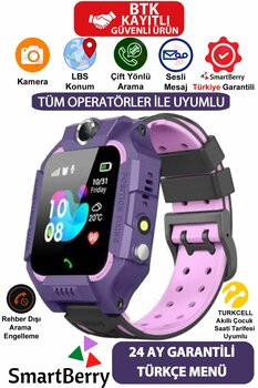 Smartberry Z2 Lbs Konumlu Akıllı Çocuk Takip Saati Sim Kartlı Arama, Kameralı, Gizli Dinleme Özellikli- Mor