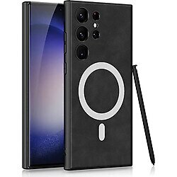 Galaxy S24 Ultra Kılıf M-safe Şarj Özellikli Deri Tasarımlı Zore Kıpta Nubuk Kapak - Siyah