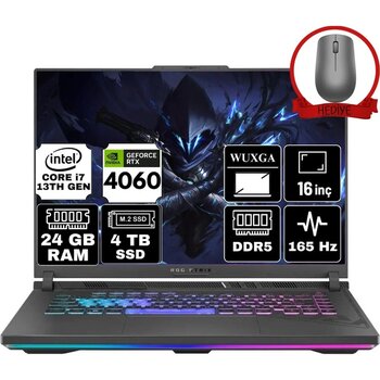 Asus Rog Strix G16 Intel Core I7 13650hx 24gb 4tb Ssd Rtx4060/8gb 165hz Windows 11 Pro 16" Wuxga Taşınabilir Bilgisayar G614jv-N3452-A76