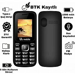 Uz Mobile -Sim Kartlı, Yerli Üretim Tuşlu Telefon Uz Türkiye Garantili Siyah