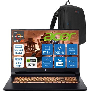 Acer Nitro V17 ANV17 Aı Amd Ryzen™ 7 260 64GB Ddr5 2tb SSD 8GB/RTX5070 85W 17.3"wqxga 2560X1440 165Hz IPS Freedos Gaming Bilgisayar. NHQZKEY001F19+...