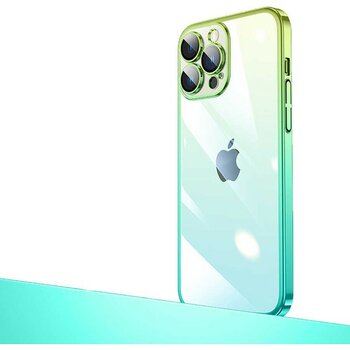 iPhone 12 Pro Uyumlu Parlak Renk Geçişli Kamera Korumalı Scks Senkron Kapak-Yeşil-Mavi - Yeşil - Mavi