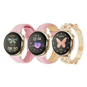 Hainoteko G12 Mini Akıllı Saat 3 Kordonlu Bayanlara Şık Tasarım Amoled Ekran Akıllı Saat - Rose - Altın
