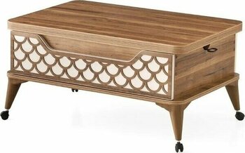 Mutlu Alışveriş Merkezi Akıllı Sehpa Sihirli Sehpa 5 Kademeli Fonksiyonel Orta Sehpa Açılabilir Sehpa Tekerlekli MASA1299 60X90 - CEVİZ/EKRU