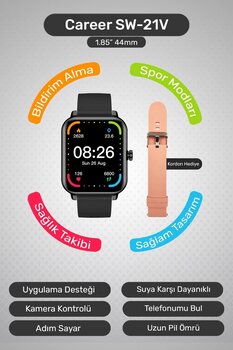 SWORD Career Akıllı Saat Bildirim,Sağlık,UykuTakibi,Spor,iOS&Android Uyumlu 44mm IP67 Uzun Pil Ömrü SW-21V