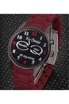 Bika Time Bay -bordo Renk Sevgiliye Hediye Kişiye Özel Isimli Kol Saati Sevgili Saati-bordo Renk