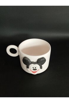 Zümrüdüanka Seramik Mickey Mouse Kabartmalı El Yapımı Seramik Kupa