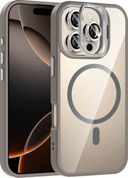 Apple iPhone 16 Pro Remim Lensli Magsafe Standlı Kapak - Titan GRI-(5796) - Kaliteli - Çok Renkli