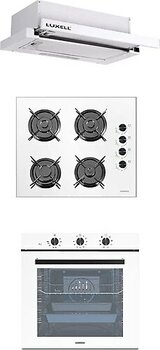 Luxell 88 Litre Süper Kristal Aspiratörlü Beyaz Ankastre Set