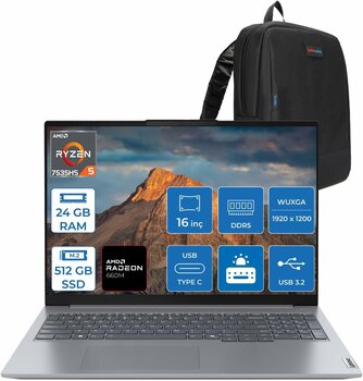 Lenovo Thinkbook 16 G7 Ryzen 5 7535HS 24GB DDR5 512GB SSD AMD Radeon 660M 16" WUXGA IPS 300nits FreeDos Taşınabilir Bilgisayar 21MW000PTRF05 + ZettaÇanta
