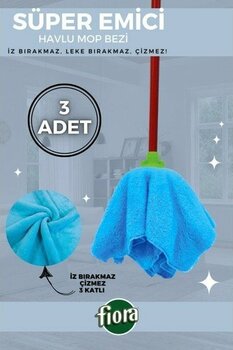 Yumuşak Havlu Mop Bezi 3'lü Paket, Temizlik Için Uygun, Dayanıklı ve Pratik Kullanım - Bej - Seçenek 1