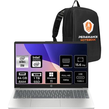 HP Aı 15 Core Ultra 5 225U 64GB RAM 1TB SSD 15.6" FHD Win11 Pro D51E0EAPN423 Notebook + Per4 Çanta - 1 TB - 64 GB
