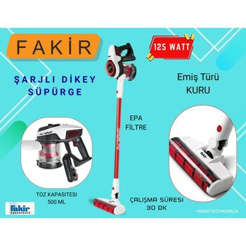 Fakir 125 Watt Starky Hsa 700 Dikey Şarjlı Kablosuz Süpürge ,380W Bldc Motor Gücü - Kırmızı - Beyaz - 380W BLDC MOTOR GÜCÜ