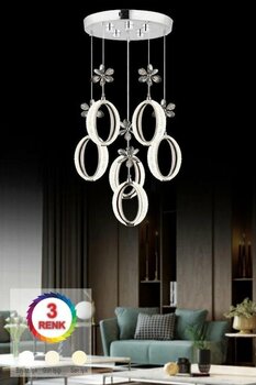 İstanbul Avize Zeus 6'li Gümüş Kumandalı 3 Renk Ledli Modern Led Avize