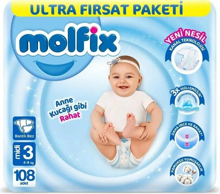 Molfix Ultra Fırsat Paketi Midi 3 Numara 4-9 kg Bebek Bezi