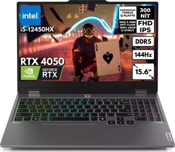 Lenovo LOQ i5-12450HX 8-GBDDR5 1 TBSSD RTX4050 (6GB) 105W 15.6" FHD 144Hz Freedos 83GS009ATRHMF1