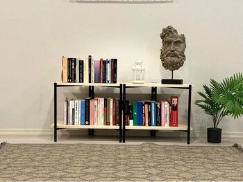 WANDOO Dekoratif Geniş Raflı Metal Kitaplık Dosya Kitap Rafı Ofis Salon Raf 120x50 cm