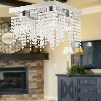 Apliqa Nikola 4Lü Krom Kristalli Taşlı Modern Tasarım Kristal Salon Avize - 4