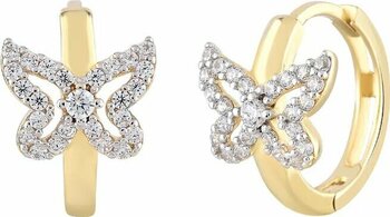 Moom Mücevherat Kadın 14 Ayar Altın Küpe Minimalist Zirkon Taş Kelebek Figür Halka Altın Küpe 12 Mm