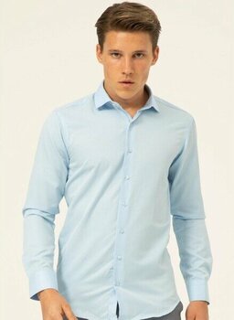 Süvari Klasik Yaka Armürlü Mavi Erkek Gömlek GM2024700335 - L