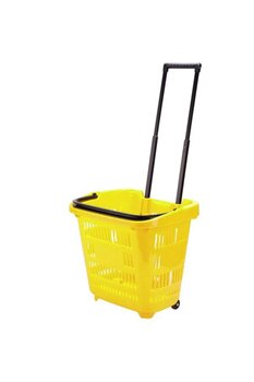RafBurada 40 Lt Saplı Plastik Alışveriş Sepeti - Tekerlikli Market Sepeti Sarı