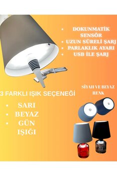 shop Kablosuz Şişe Lambası - Şarjlı Abajur Masa Işığı Dokunmatik Şişe İçin LED SİYAH/BEYAZ Parlaklık