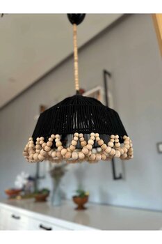 NGAHOME Bohem Sahil Evi El Yapımı Boncuk Sarkıtlı Avize /Siyah (Ampul Hediyelidir.)