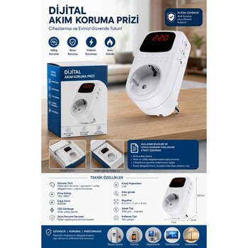 Cata CT-9187 Akım Korumalı Priz 4000W Voltaj Koruma Regülatörü LED Ekranlı - Siyah - Beyaz
