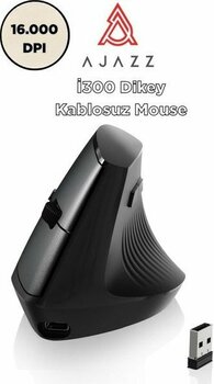 I300 Kablosuz Ergonomik Dikey Mouse- 84GR-SESSIZ Tıklama- 57° AÇI-16.000 Dpı - Siyah