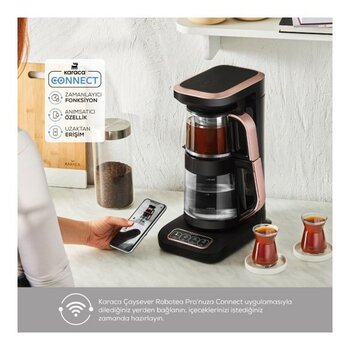 Karaca Yeni Çaysever Robotea Connect Wifi Bağlantılı Premium Cam Çay Makinesi Su Isıtıcı Filtre Kahve Makinesi - Rose Gold
