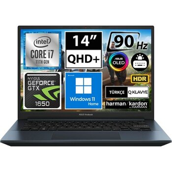 Asus Vivobook Pro 14 OLED K3400PH-KM329W02 Intel Core i7-11370H 16 GB 2 TB SSD GTX1650 Windows 11 Home 14" Qhd Taşınabilir Bilgisayar