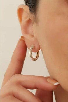 14 Ayar Altın Orta Boy Taş Sıralı Halka Küpe Sarı Altın