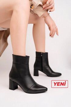 Deripabuc Hakiki Deri Siyah Kadın Deri Bot 36 Numara