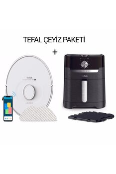 TEFAL Mop Özellikli Akıllı Robot Süpürge Beyaz + Fritöz Airfryer Hava Ile Kızartma & Izgara