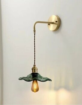 Burenze Modern Classic Sarkıt Aplik Eskitme Gold Detaylı Kahve Örgülü Yeşil Camlı Sarkıt Aplik