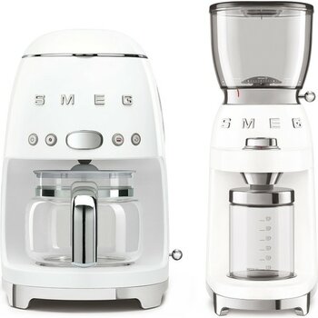 Smeg Beyaz Filtre Kahve Makinesi ve Kahve Öğütme Makinası Seti
