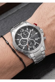 Daniel Klein Erkek Gümüş Siyah Kadran Aktif Fonksiyonlu Metal Kordon Kol Saati - Tarih, Gün, Çift Saat