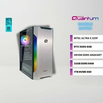 Quantum Gaming Dazzle DZ1701 Intel Ultra 5 225F 32GB Ddr5 1tb Nvme SSD Rtx 5060 8gb Gaming Masaüstü Bilgisayar - FreeDos