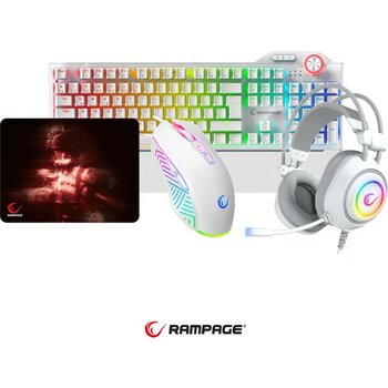 Rampage Hydra R6 Beyaz Red Switch RM-K19 Beyaz Kulaklık  Makrolu Rgb Mouse + Mousepad 4lü Oyuncu Seti