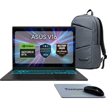 Asus Vivobook V16, Core 5-210H, 32GB RAM, 2TB SSD, RTX5060 GPU, 16" Win11+Office (Çanta&Mouse Hediyeli) - 2 TB - 32 GB